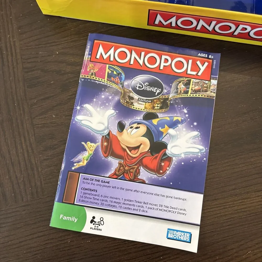 Monopoly Disney Edition COMPLETE Parker Brothers 2009 Classic Golden Tinker Bell